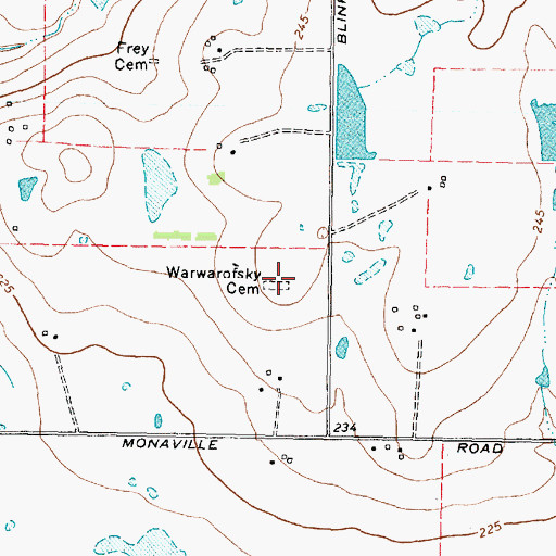 Topographic Map of Warwarofsky Cemetery, TX