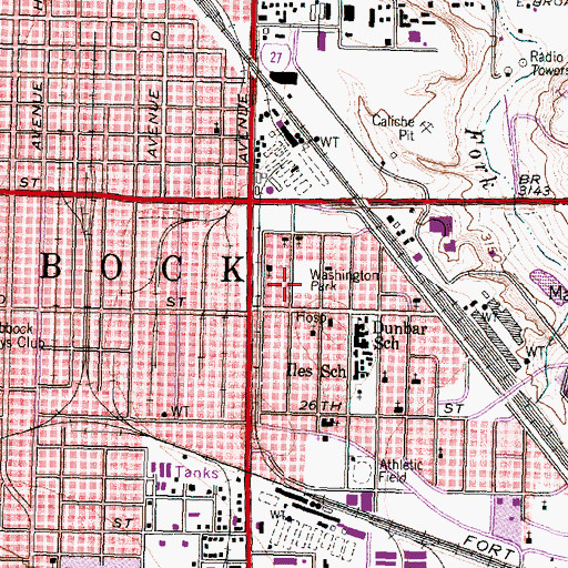 Topographic Map of Washington Park, TX