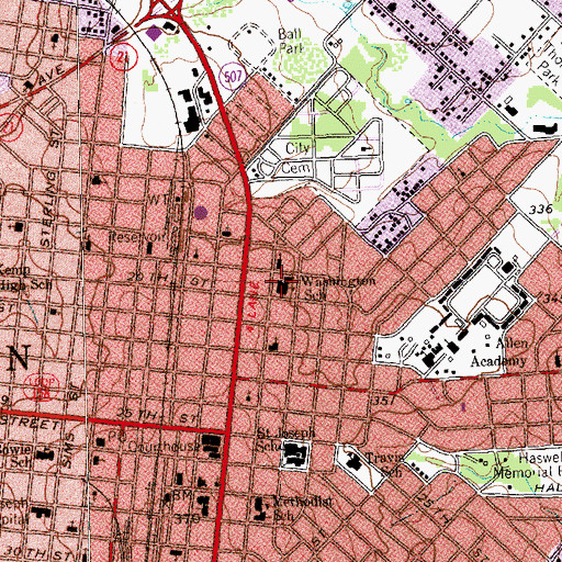 Topographic Map of Washington School, TX