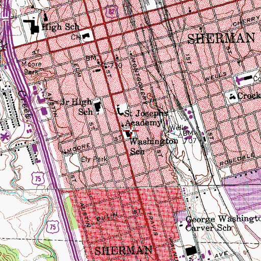Topographic Map of Washington School, TX