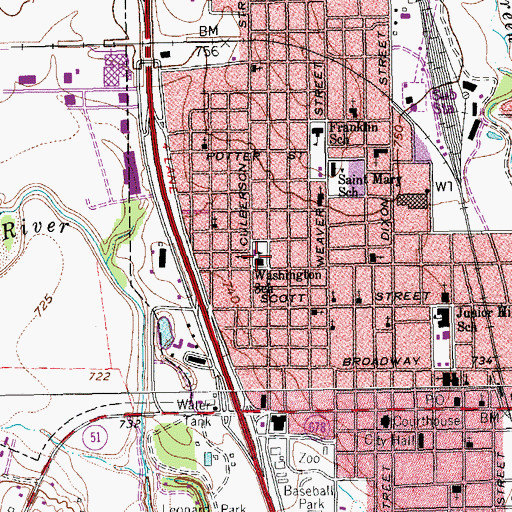 Topographic Map of Washington School, TX