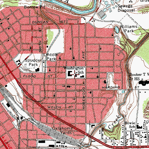 Topographic Map of Washington School, TX