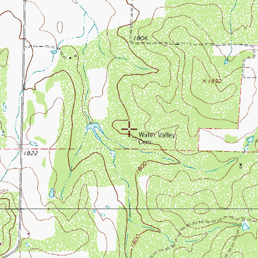 Topographic Map of Water Valley Cemetery, TX