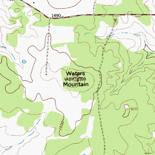 Topographic Map of Waters Mountain, TX