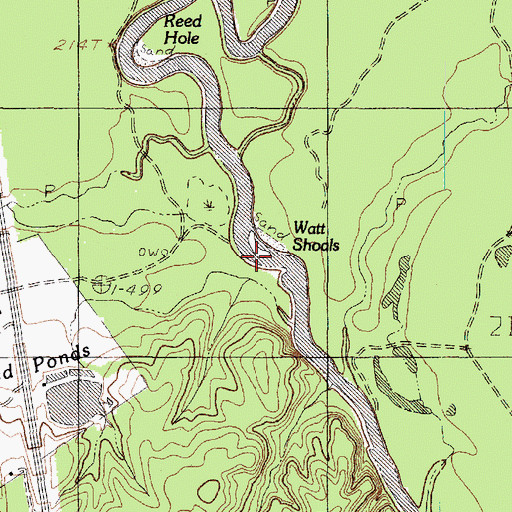Topographic Map of Watt Shoals, TX