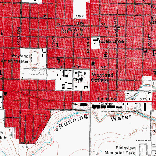 Topographic Map of Wayland College, TX