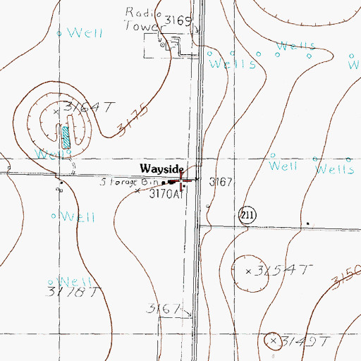 Topographic Map of Wayside, TX