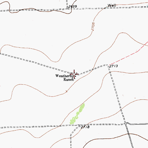 Topographic Map of Weatherby Ranch, TX