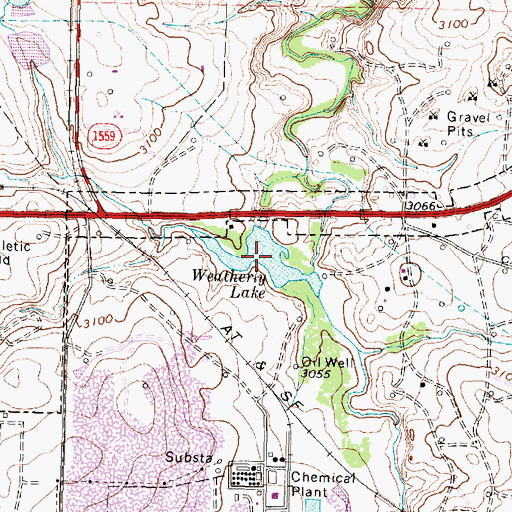 Topographic Map of Weatherly Lake, TX
