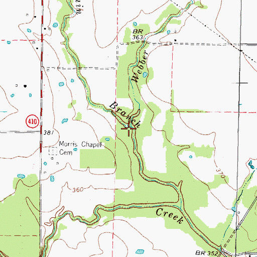 Topographic Map of Webber Branch, TX