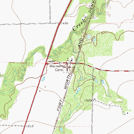 Topographic Map of Weinert Cemetery, TX