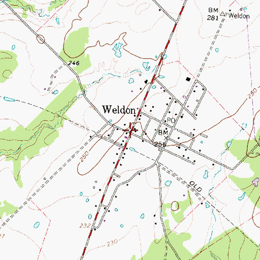 Topographic Map of Weldon, TX