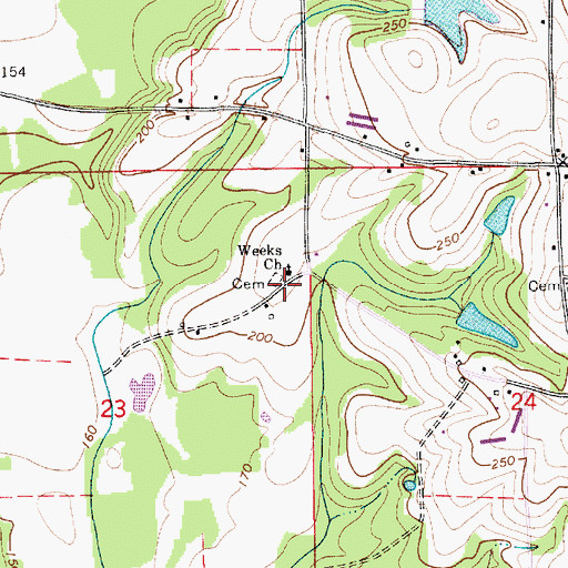 Topographic Map of Weeks Cemetery, AL