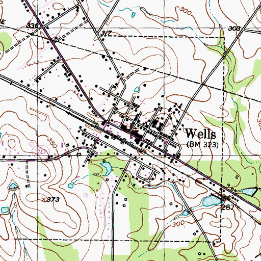 Topographic Map of Wells, TX