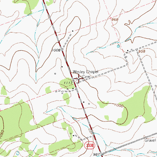 Topographic Map of Wesley Chapel Cemetery, TX