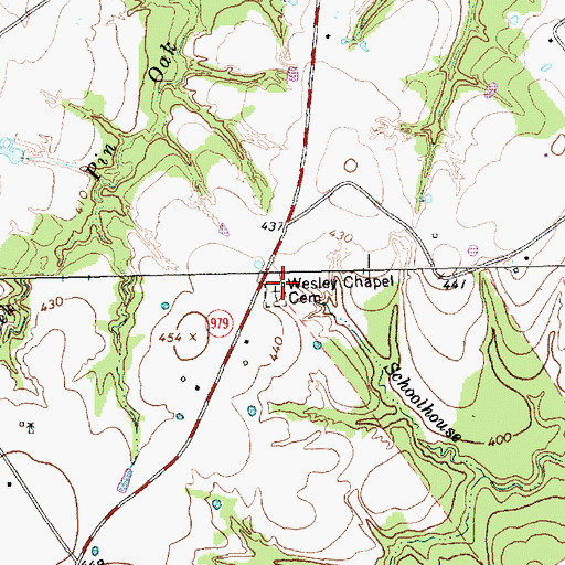 Topographic Map of Wesley Chapel Cemetery, TX