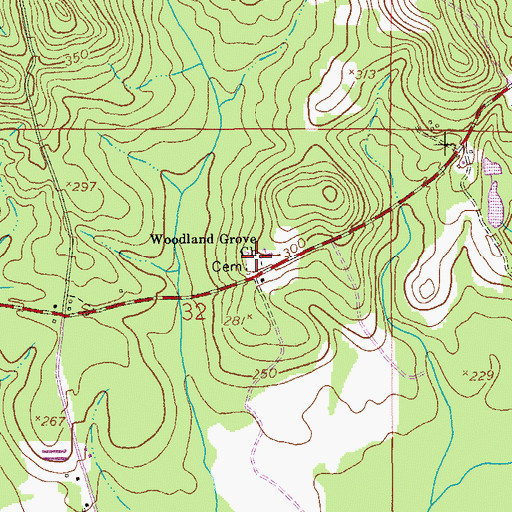 Topographic Map of Woodland Cemetery, AL