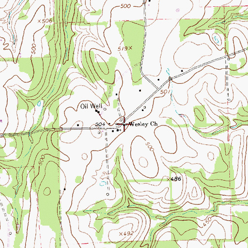 Topographic Map of Wesley Church, TX