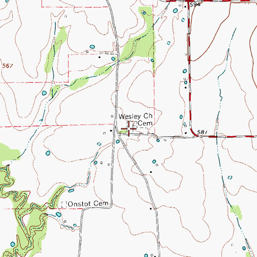 Topographic Map of Wesley Church Cemetery, TX