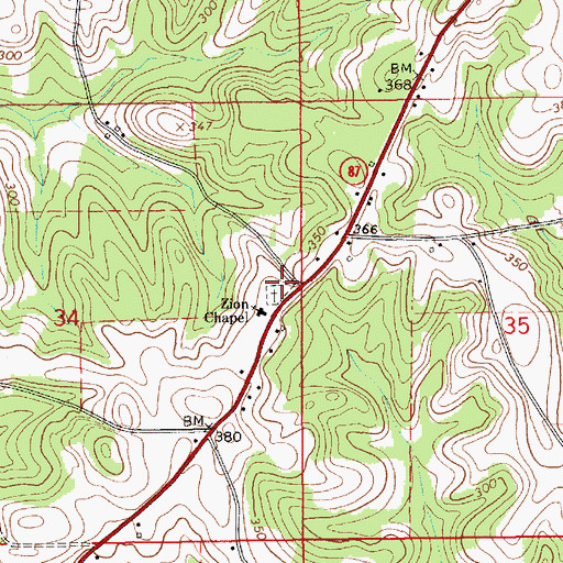 Topographic Map of Zions Chapel Cemetery, AL