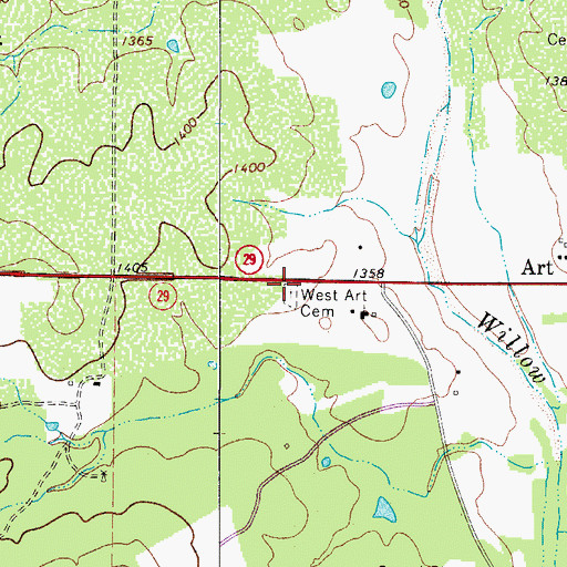 Topographic Map of West Art Cemetery, TX