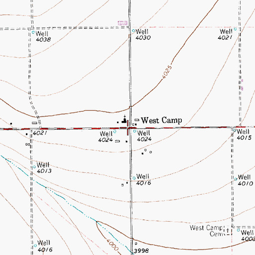 Topographic Map of West Camp, TX