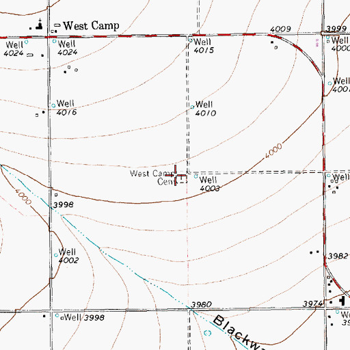 Topographic Map of West Camp Cemetery, TX