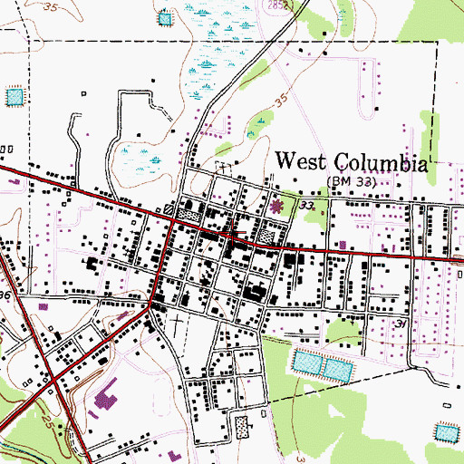 Topographic Map of West Columbia, TX