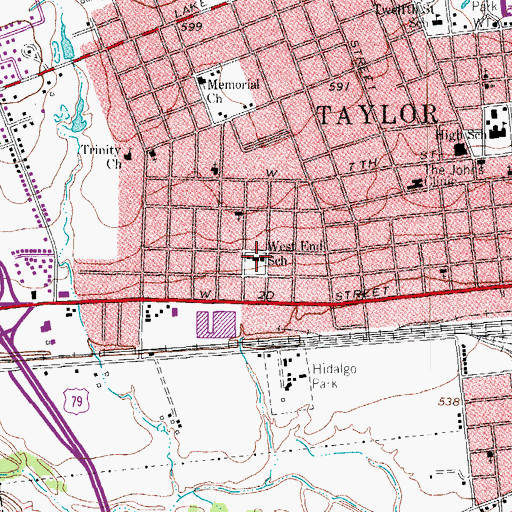 Topographic Map of West End School, TX