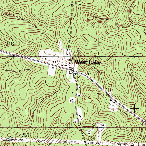 Topographic Map of West Lake Church, TX