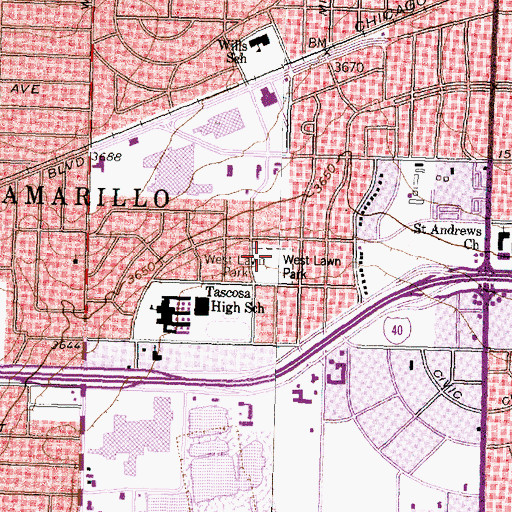 Topographic Map of West Lawn Park, TX