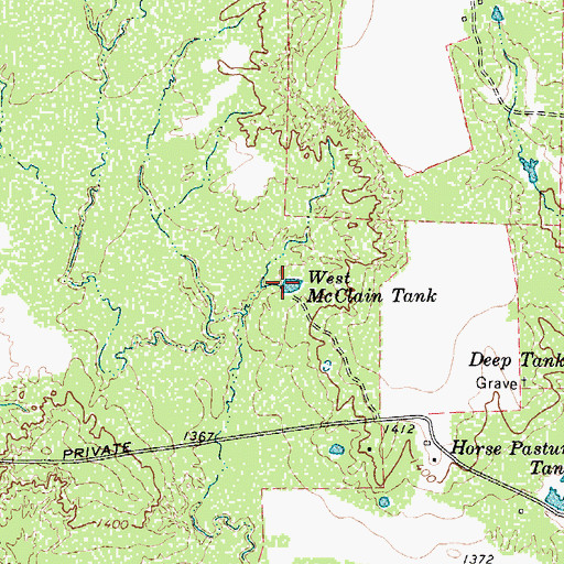 Topographic Map of West McClain Tank, TX