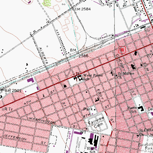 Topographic Map of West Pecos School, TX