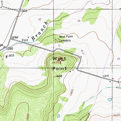 Topographic Map of West Point, TX