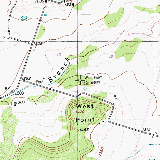Topographic Map of West Point Cemetery, TX