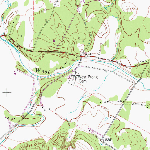 Topographic Map of West Prong Cemetery, TX