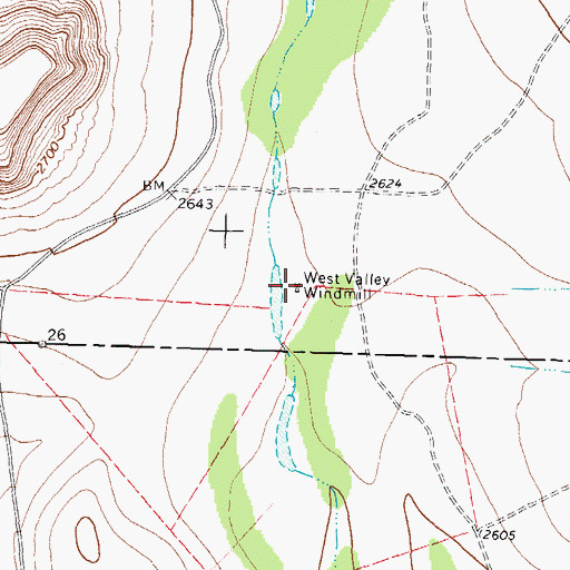 Topographic Map of West Valley Windmill, TX