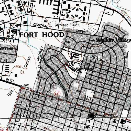Topographic Map of West Ward School, TX