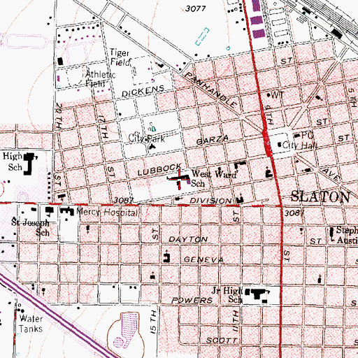 Topographic Map of West Ward School, TX