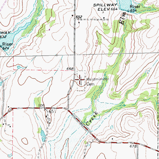 Topographic Map of Westminster Cemetery, TX