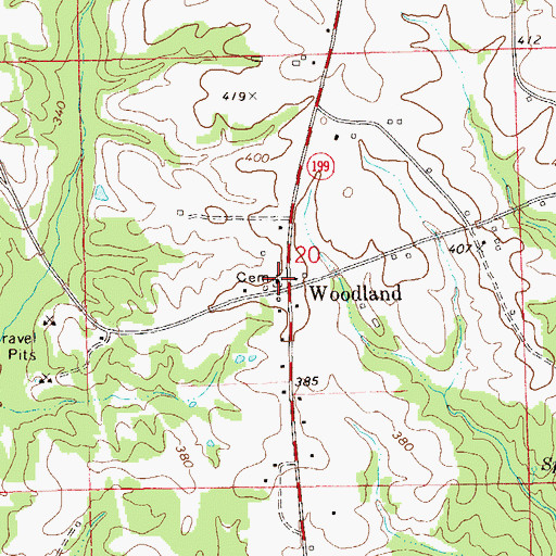 Topographic Map of Woodland Cemetery, AL