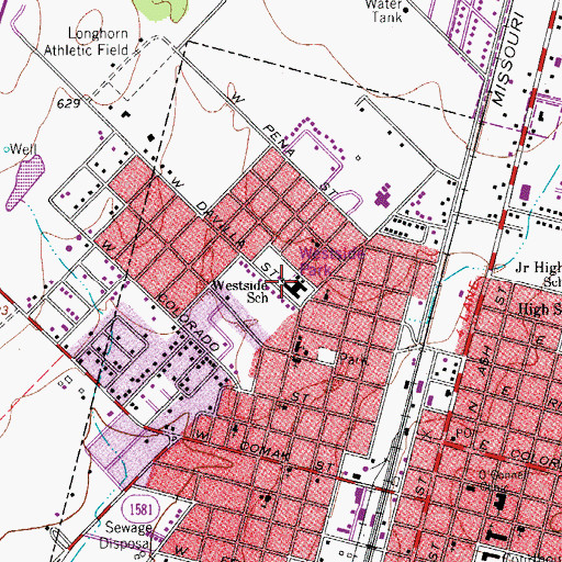 Topographic Map of Westside School, TX