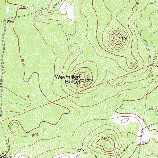 Topographic Map of Weymiller Butte, TX