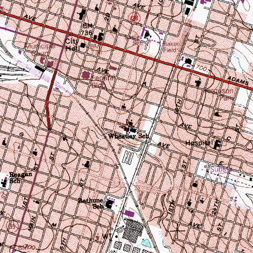 Topographic Map of Wheatley School, TX