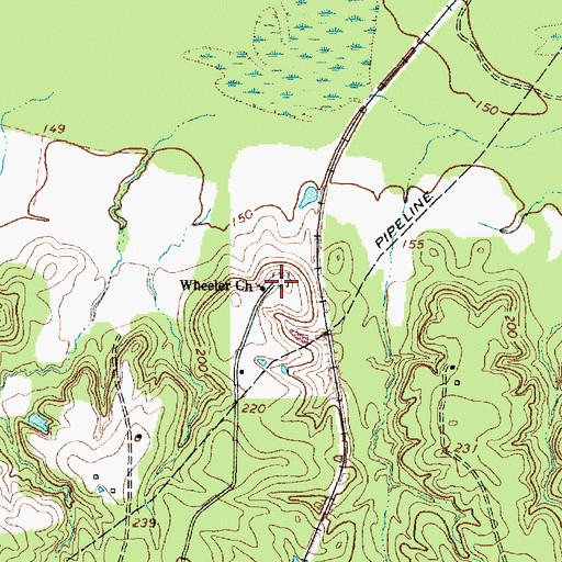 Topographic Map of Wheeler Church, TX