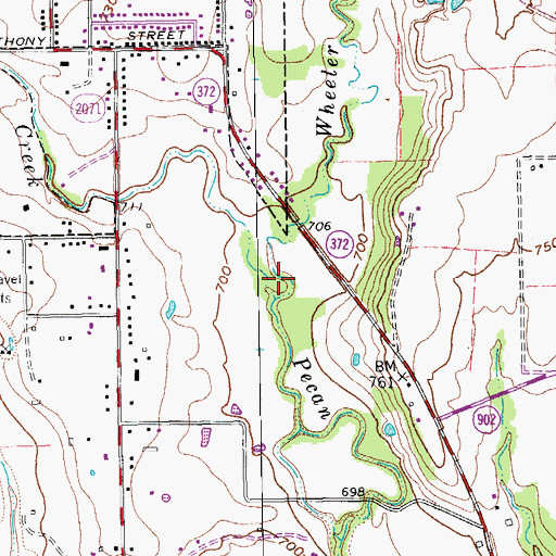 Topographic Map of Wheeler Creek, TX