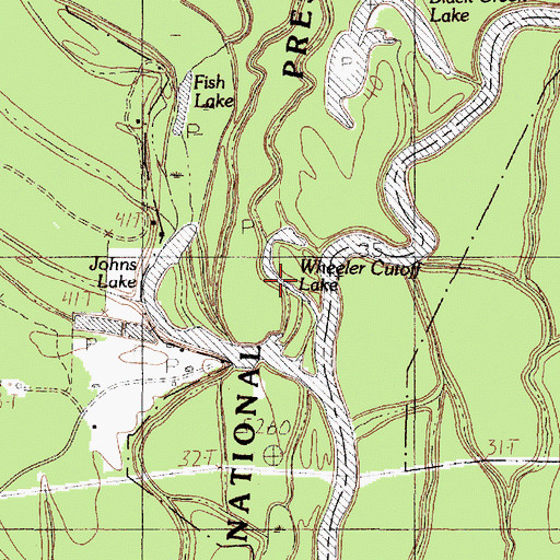 Topographic Map of Wheeler Cutoff Lake, TX
