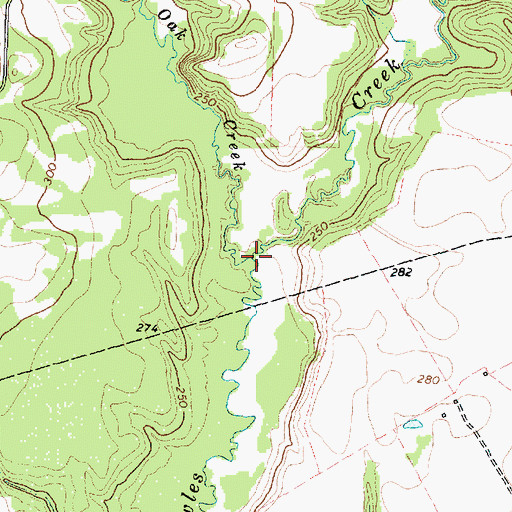 Topographic Map of White Oak Creek, TX