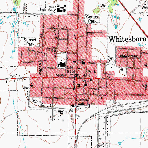 Topographic Map of Whitesboro, TX