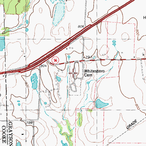 Topographic Map of Whitesboro Cemetery, TX